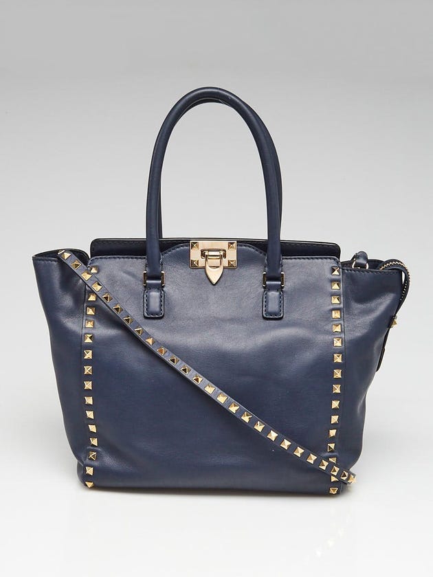 Valentino Blue Rockstud Medium Double Handle Bag