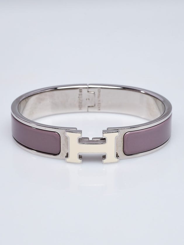 Hermes Purple Enamel and White Lacquered H Palladium Plated Clic-Clac H PM Narrow Bracelet