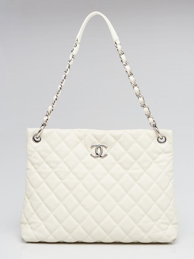 Chanel Ivory Quilted Caviar Leather Easy Tote Shoulder Bag
