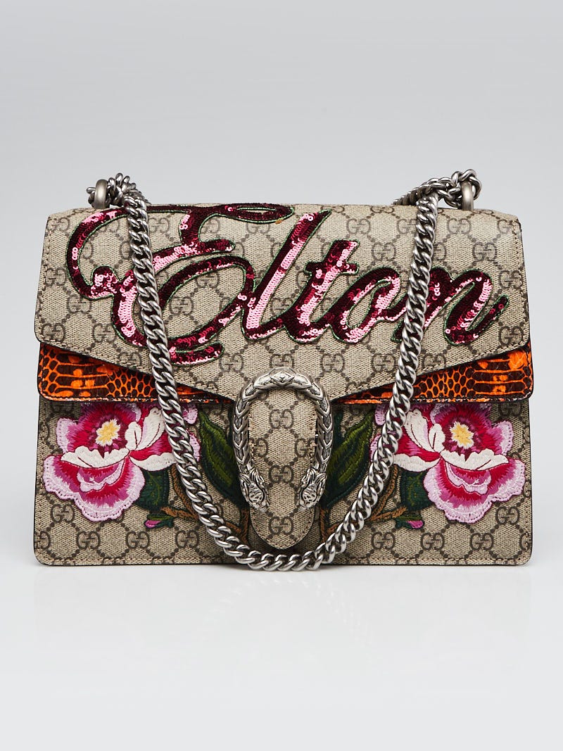 Gucci Beige GG Supreme Canvas Embroidered Elton Medium Dionysus