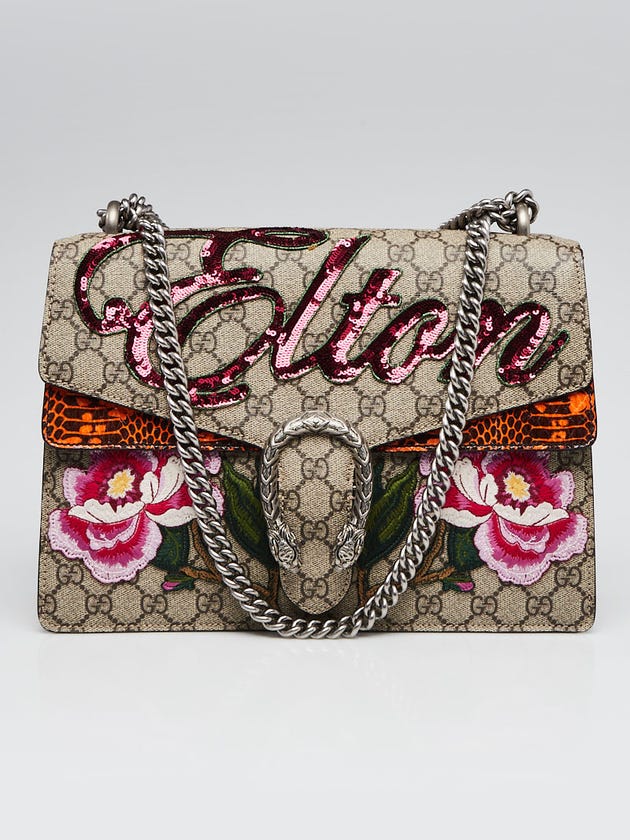 Gucci Beige GG Supreme Canvas Embroidered Elton Medium Dionysus Bag