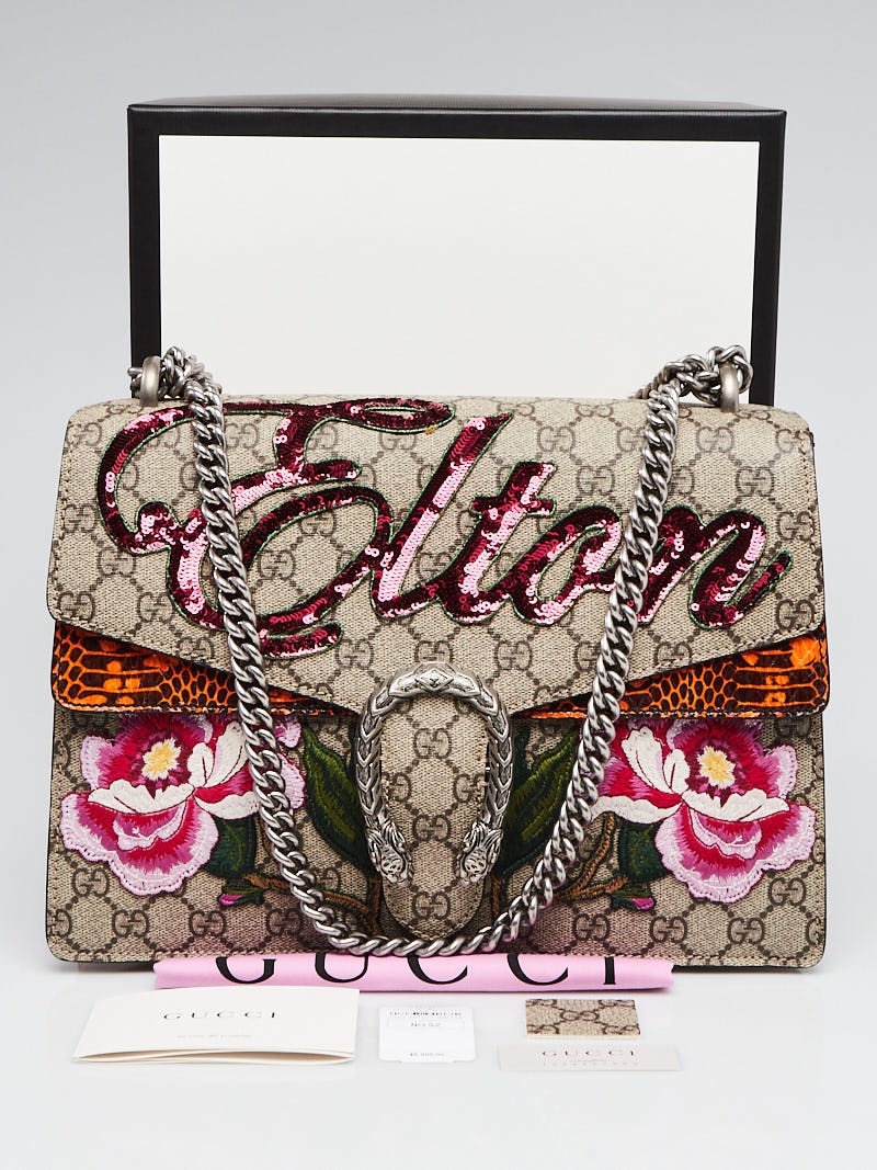 Gucci Beige GG Supreme Canvas Embroidered Elton Medium Dionysus