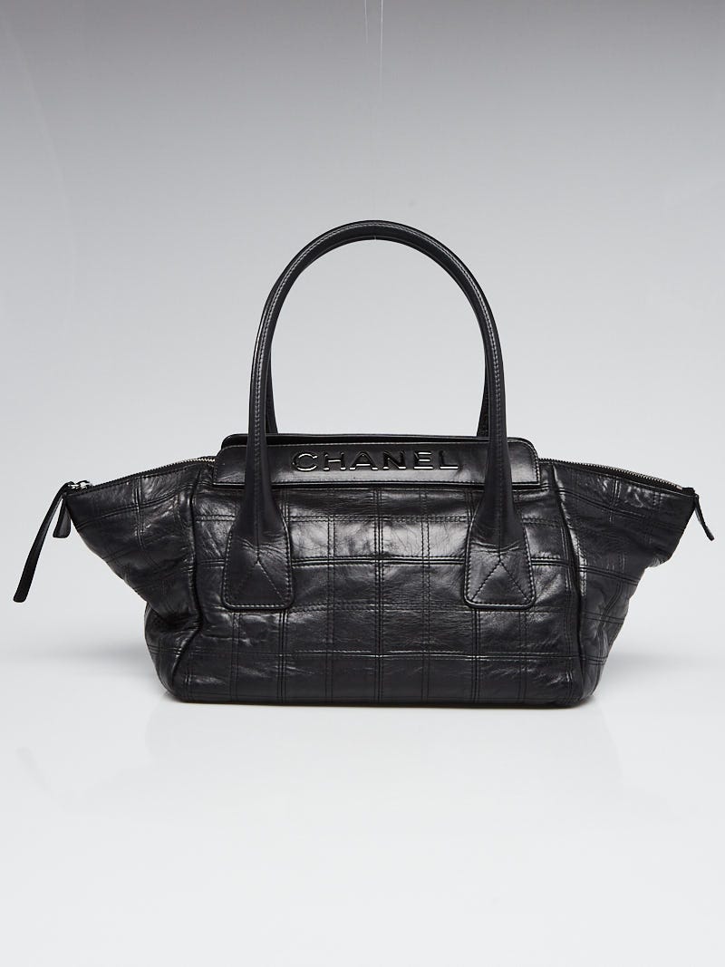 Chanel Black Square Stitch Quilted Lambskin Leather LAX East/West