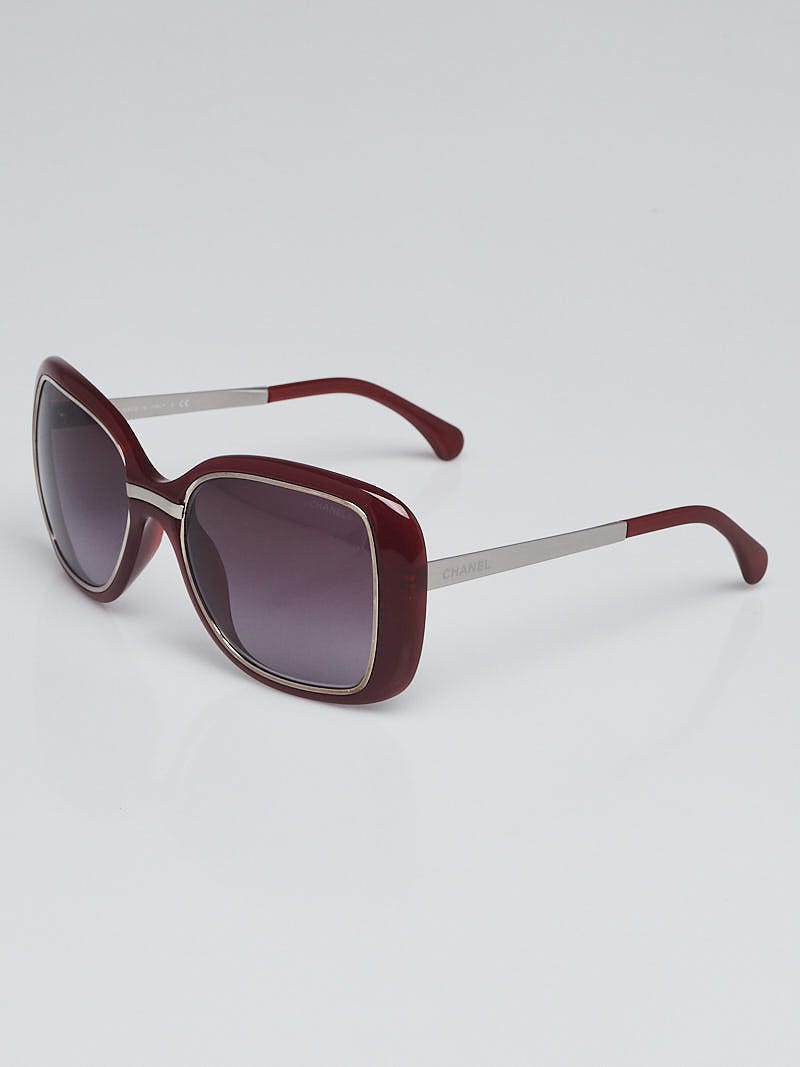 Chanel Dark Red Oversize Plastic Frame Logo Sunglasses-6044