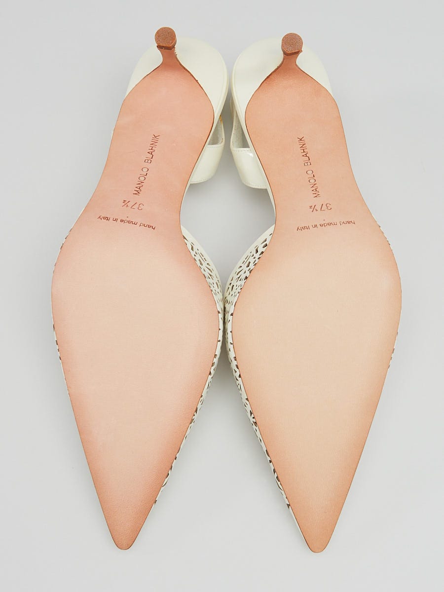 MANOLO BLAHNIK♡1度のみの使用 Manolo Blahnik White Laser Cut Patent Leather BB 70