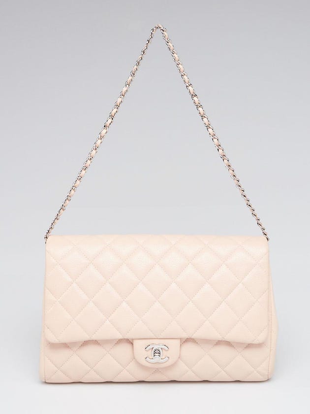 Chanel Light Pink Quilted Caviar Leather Chain Clutch