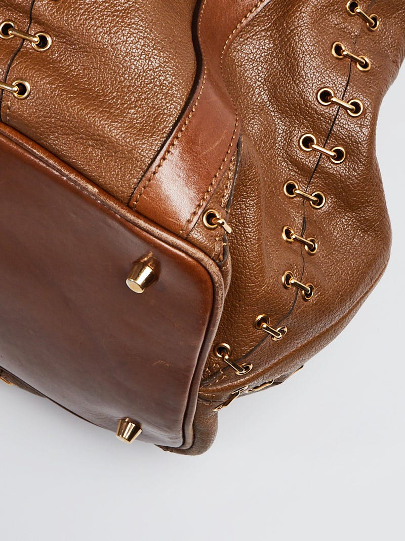 Burberry Prorsum Brown Leather Metal Stitch Large Satchel Bag