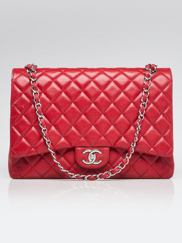 Chanel Red Quilted Caviar Leather Classic Maxi Double Flap Bag