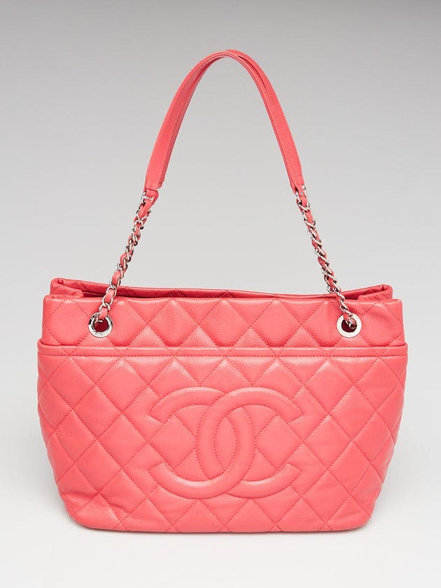 Chanel Pink Quilted Caviar Leather Timeless CC Soft Shopping Tote Bag