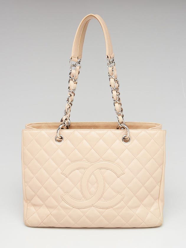 Chanel Beige Quilted Caviar Leather Grand Shopping Tote Bag