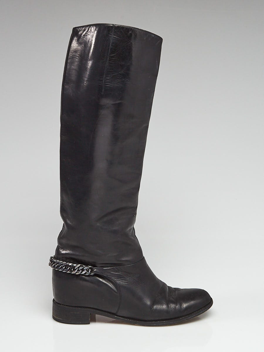 Louis Vuitton Black Leather Over-the-Knee Flats Boots Size 7/37.5 - Yoogi's  Closet