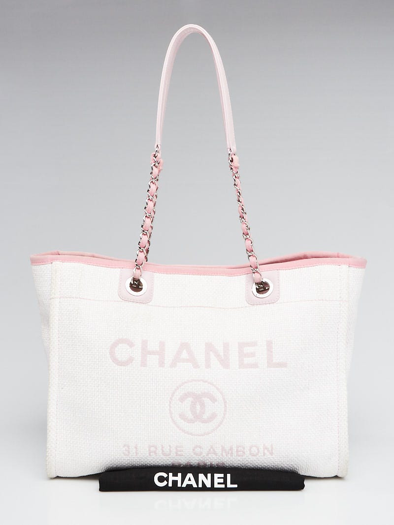 Chanel Pink Canvas Deauville Medium Tote Bag - Yoogi's Closet