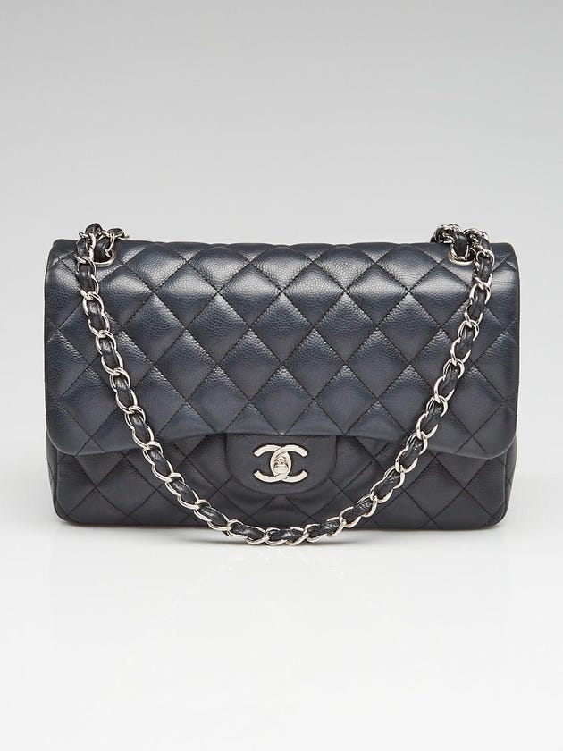 Chanel Navy Blue Quilted Caviar Leather Classic Jumbo Flap Bag