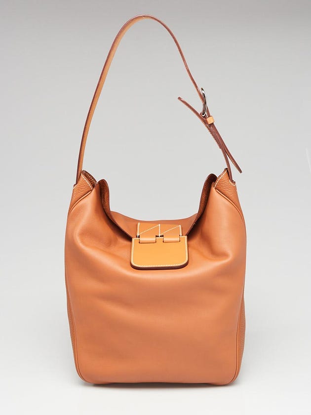 Hermes 24cm Gold Swift and Clemence Leather Virevolte Bag