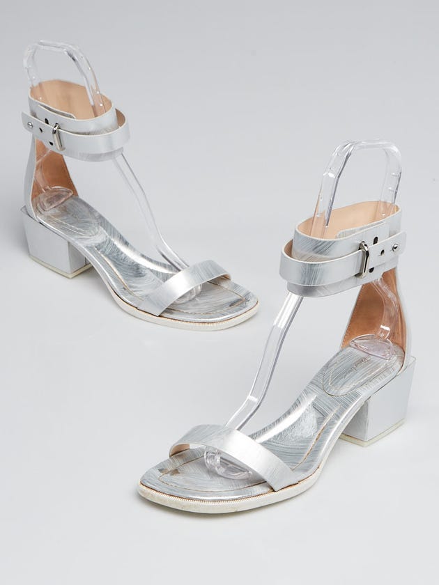 3.1 Phillip Lim Silver Brushed Metallic Leather Coco Mid-heel Sandals Size 9/39.5
