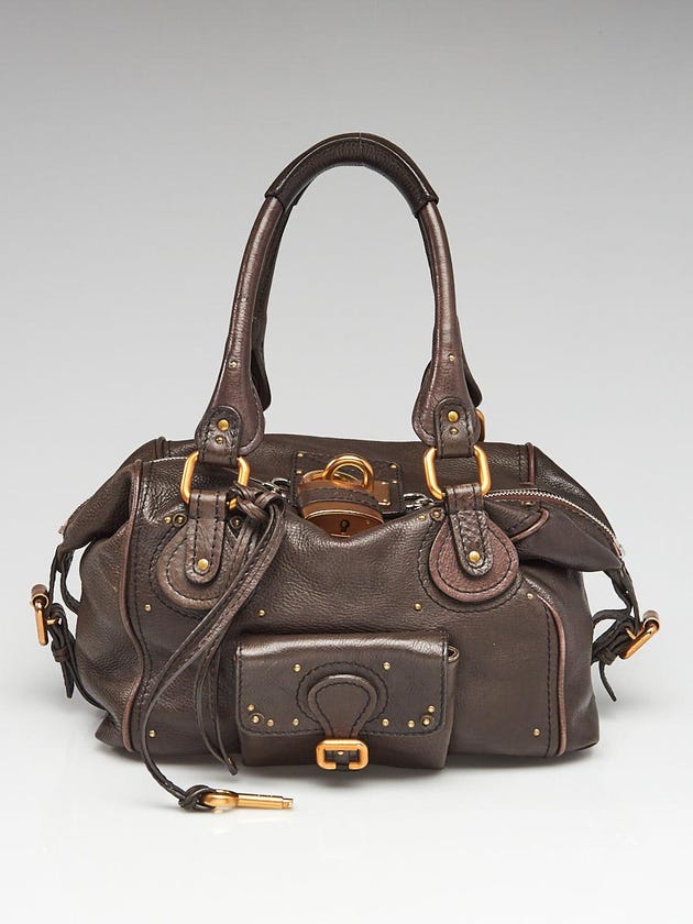 Chloe Moka Pebbled Leather Paddington Front Pocket Satchel Bag