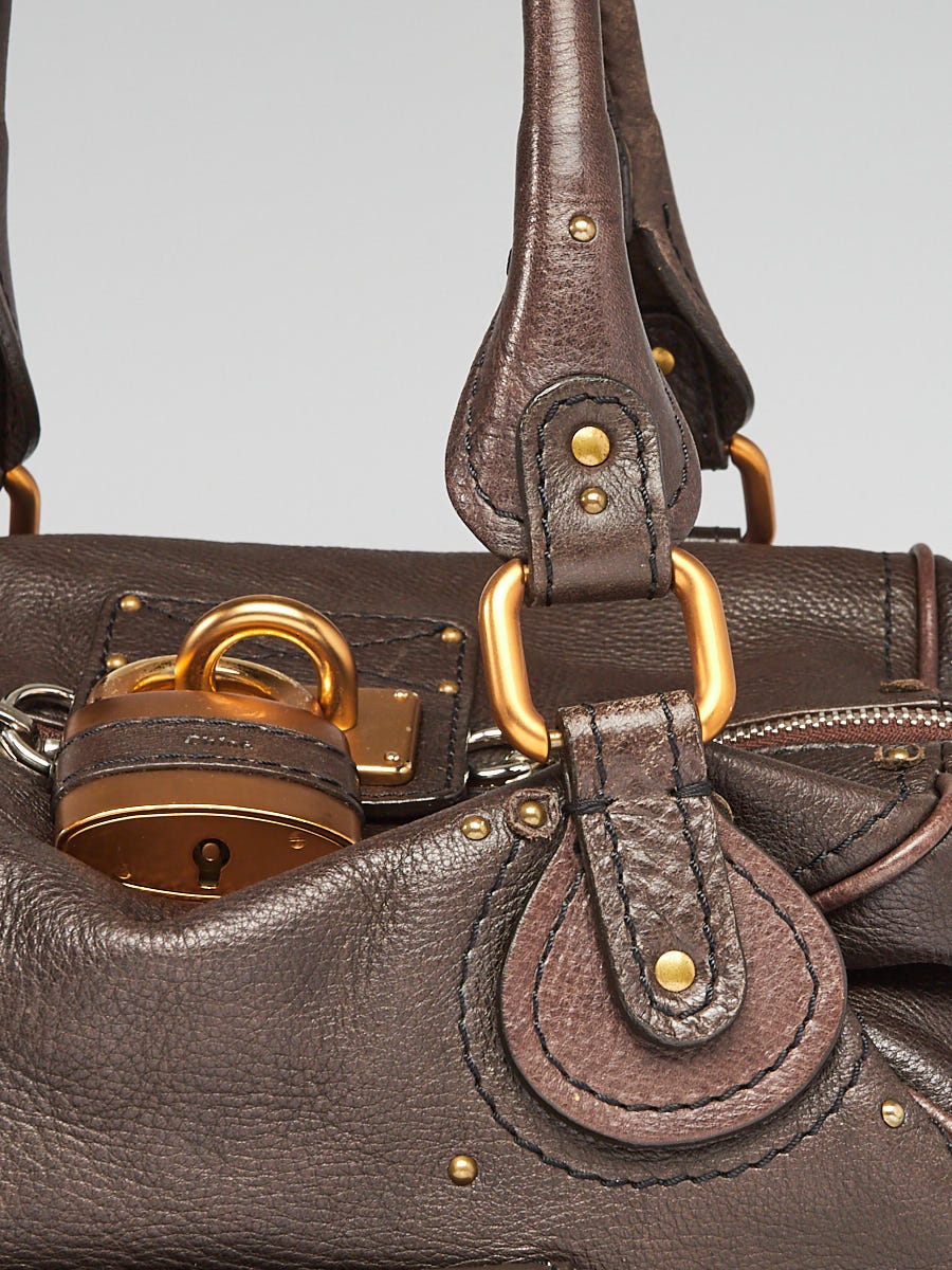 Chloe Moka Pebbled Leather Paddington Front Pocket Satchel Bag