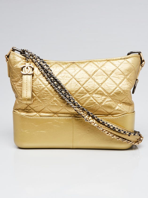 Chanel Gold Quilted Leather Medium Gabrielle Hobo Bag