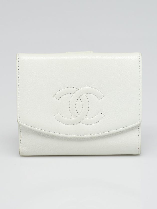 Chanel White Caviar Leather CC Compact Wallet