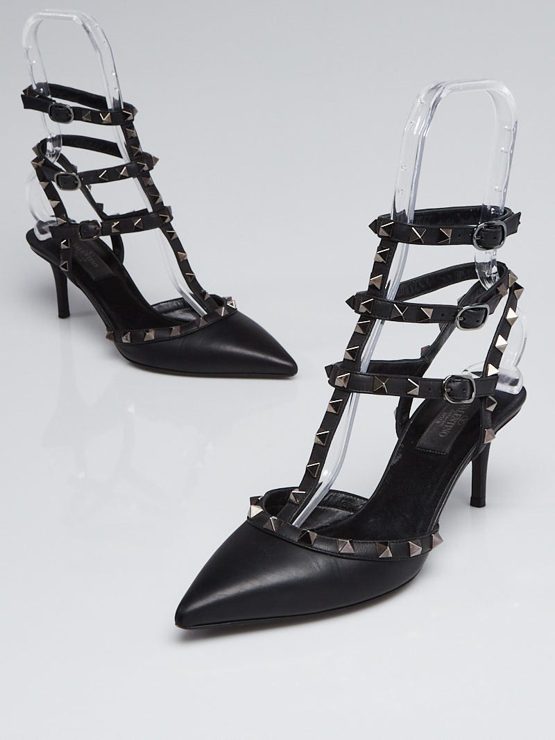 Black Leather Rockstud Noir Kitten Heel Pumps Size 7.5/36 Yoogi's Closet