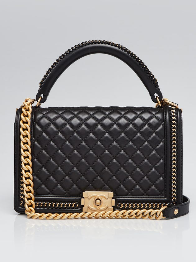 Chanel Black Quilted Calfskin Leather Chain Handle Boy Bag