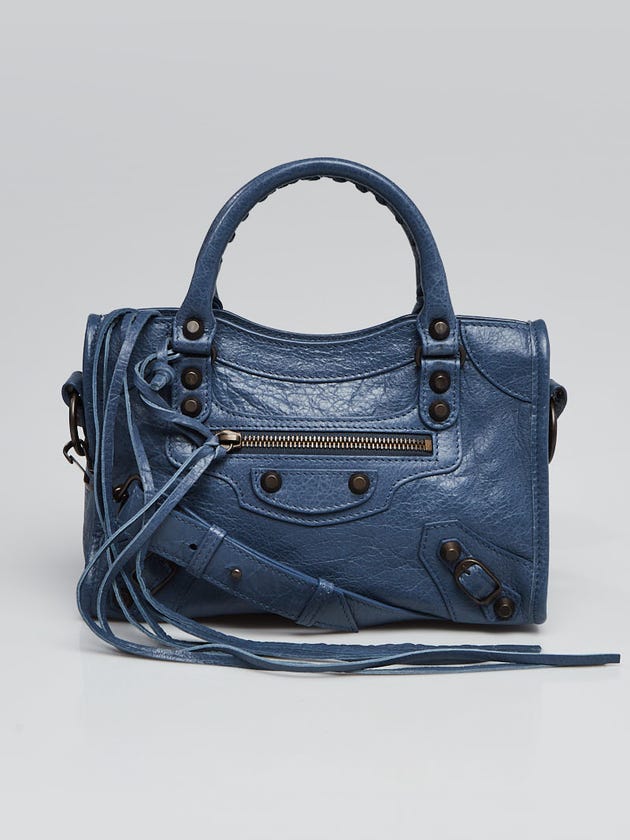 Balenciaga Bleu Persan Lambskin Leather Mini City Bag