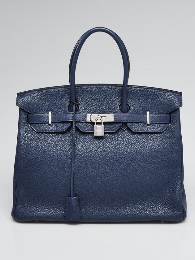 Hermes 35cm Bi-Color Blue Obscur/Saphir Clemence Leather Palladium Plated Birkin Bag