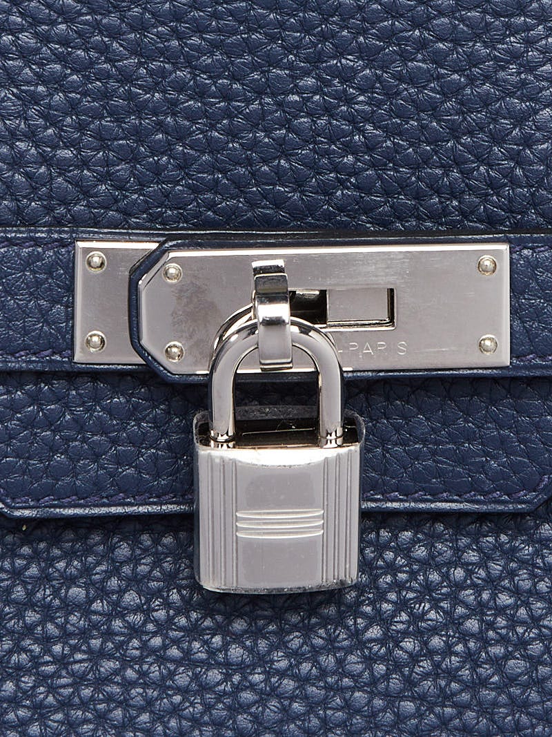 Hermes 40cm Blue Sapphire Clemence Leather Palladium Plated Kelly