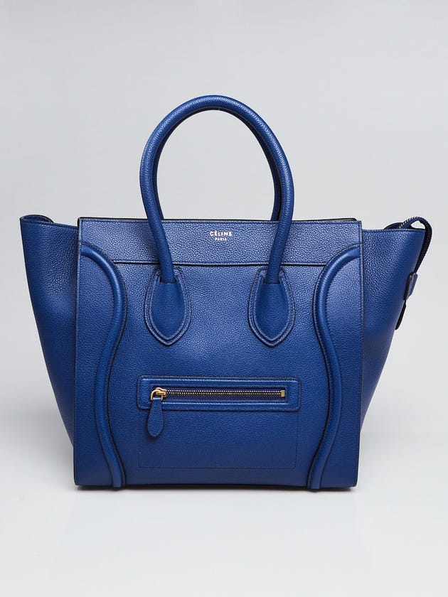 Celine Blue Grained Calfskin Leather Mini Luggage Tote Bag