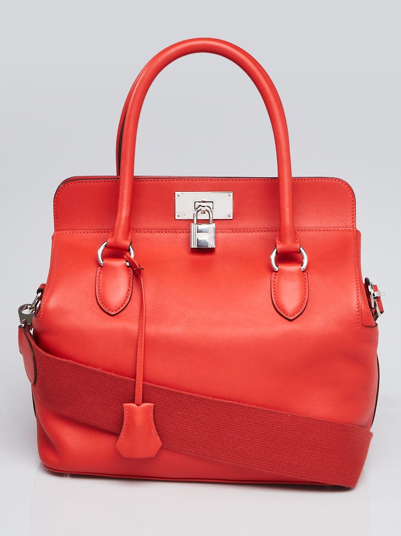 Hermes 26cm Capucine Swift Leather Palladium Plated Toolbox Bag