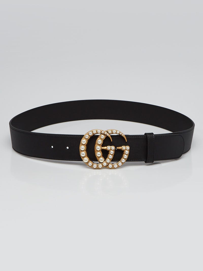 Leather belt with pearl Double G