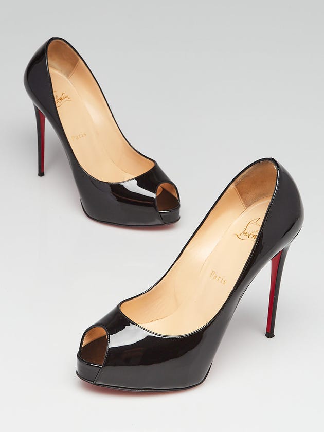 Christian Louboutin Black Patent Leather New Very Prive 120 Peep Toe Pumps Size 7.5/38