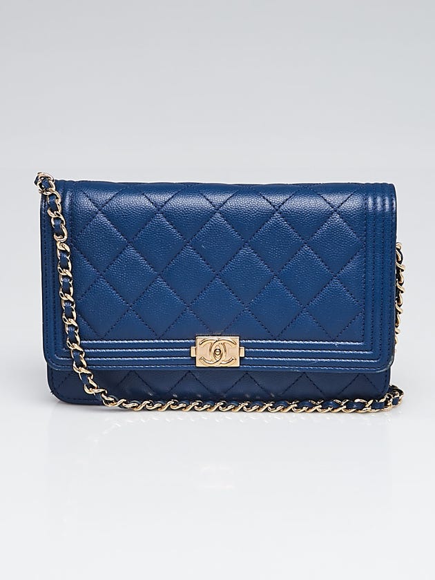 Chanel Dark Blue Quilted Caviar Leather Boy WOC Clutch Bag