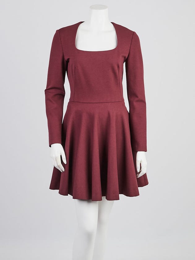 Alexander McQueen Burgundy Wool Blend Scoop Neck Dress Size 8/42