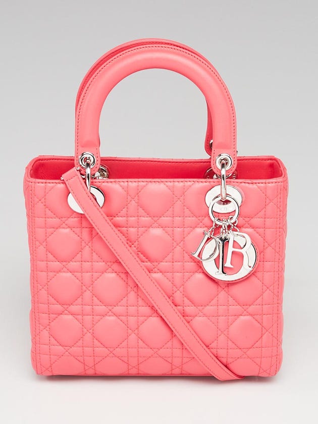 Christian Dior Light Coral Cannage Quilted Lambskin Leather Medium Lady Dior Bag