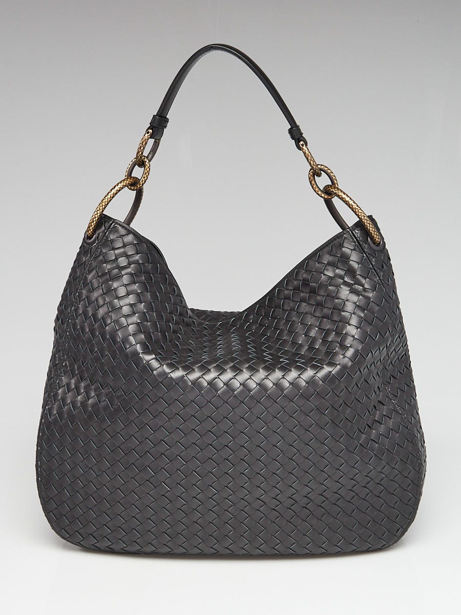 Bottega Veneta Black Intrecciato Woven Leather Hobo Bag