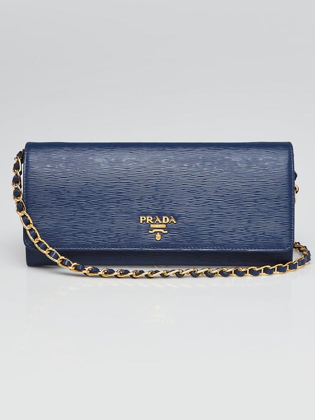 Prada Bluette Vitello Move Leather Wallet on Chain Clutch Bag 1M1290