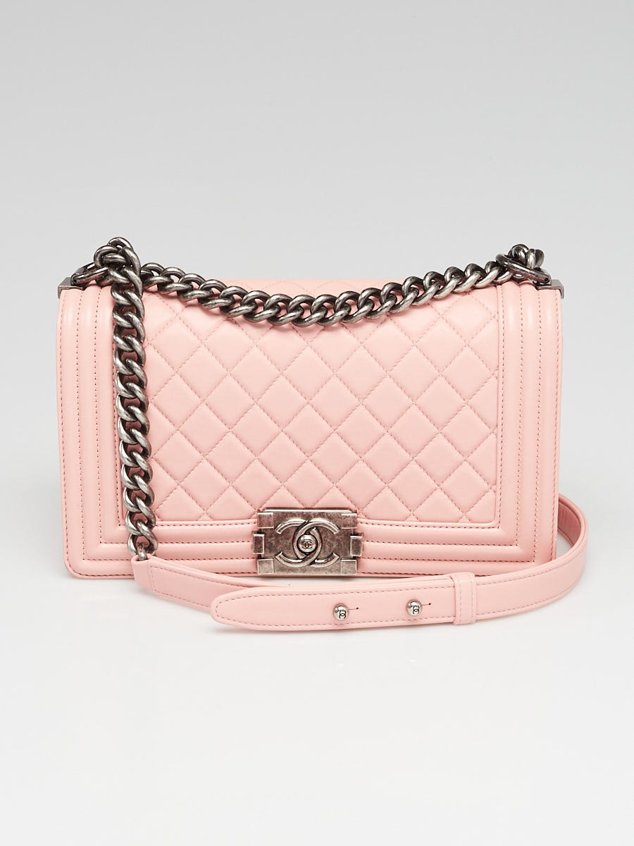 Chanel Light Pink Quilted Lambskin Leather Medium Boy Bag - Yoogi's Closet