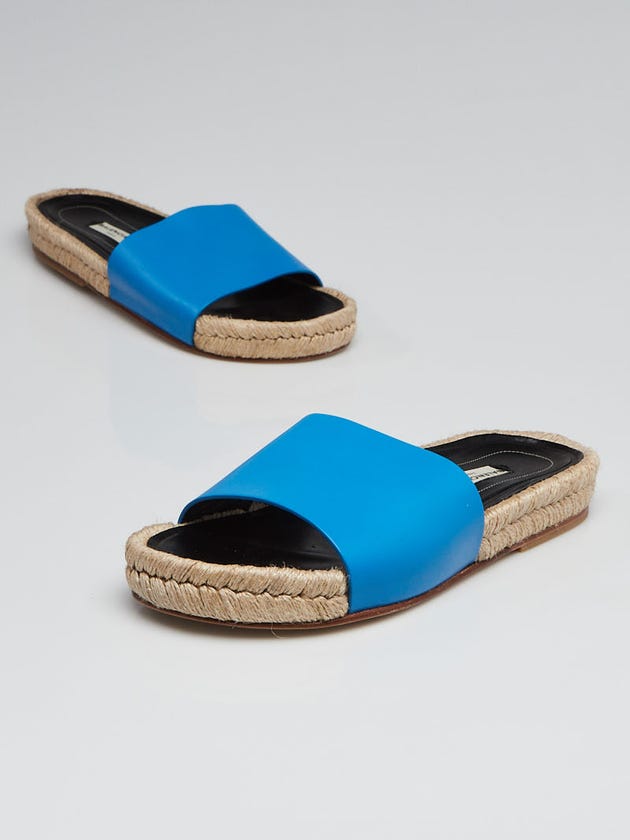 Balenciaga Cyan Blue Box Leather Slide Sandals Size 6.5/37