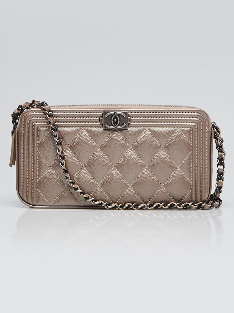 Chanel Copper Quilted Caviar Leather Boy Chain Clutch Bag - Yoogi's Closet