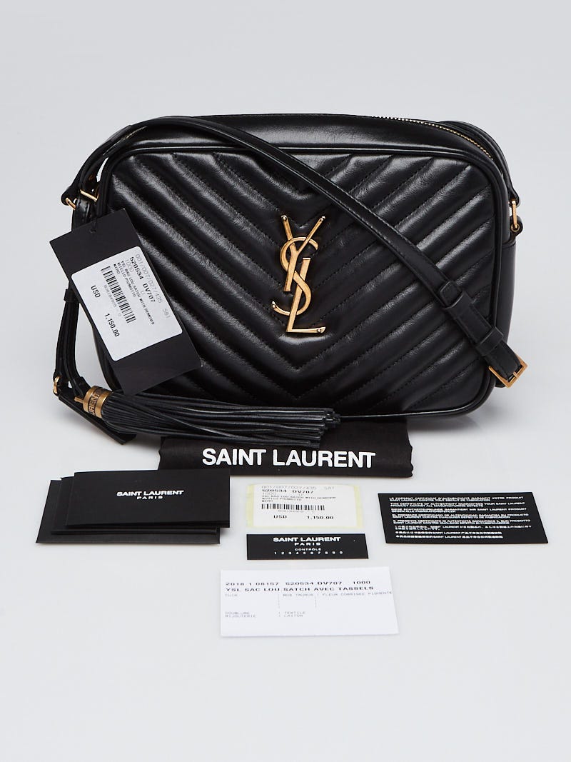 Yves Saint Laurent Black Chevron Quilted Monogram Loulou Camera