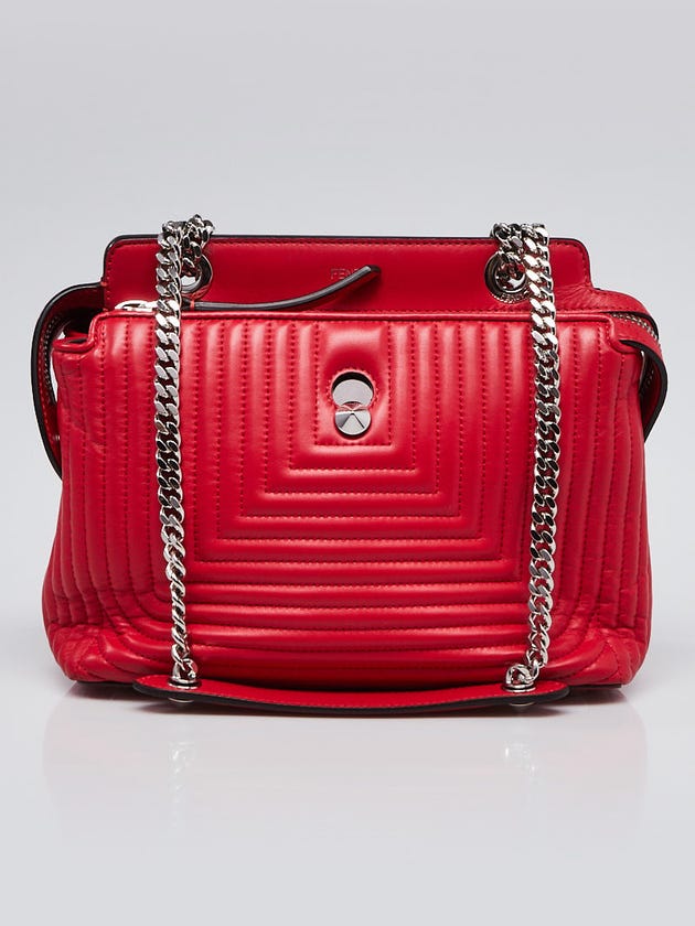 Fendi Red Quilted Lambskin Leather Dotcom Click Small Shoulder Bag - 8BN299