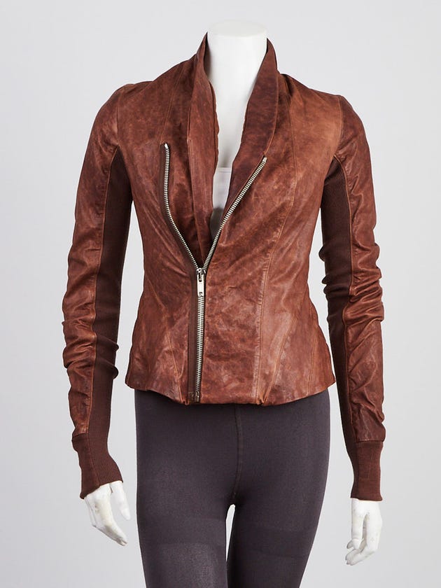 Rick Owens Brown Resin Leather Princess Jacket Size 6/40