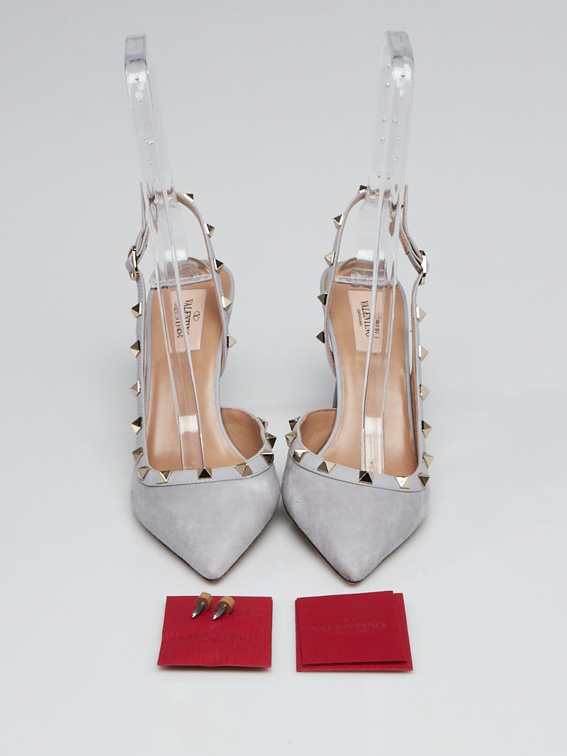 Valentino Grey Suede Rockstud Slingback Heels Size 10.5/41