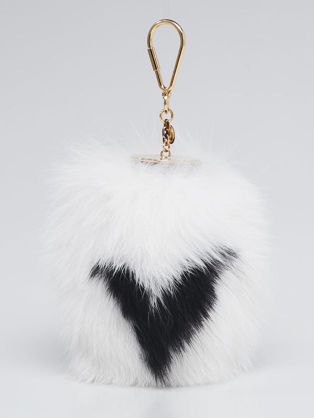 Louis Vuitton White Fox Fur Fuzzy V Bag Charm