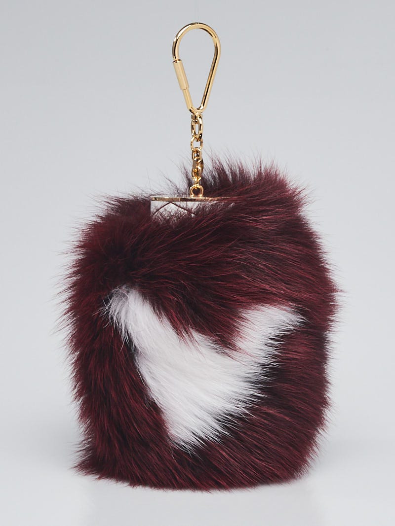 LOUIS VUITTON Amarante Fox Fur Fuzzy V Bag Charm-CX1115