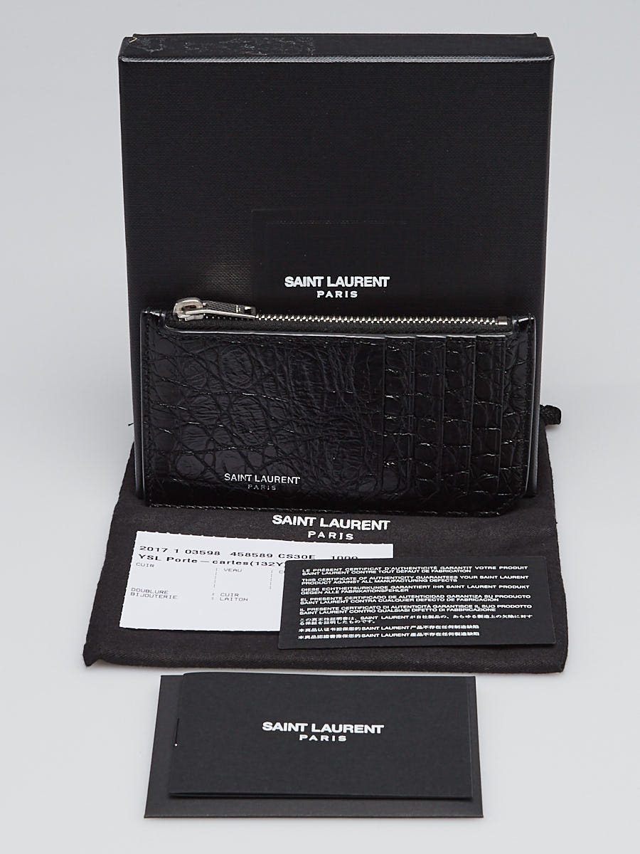 Yves Saint Laurent Black Croc Embossed Leather 5 Fragments Zip