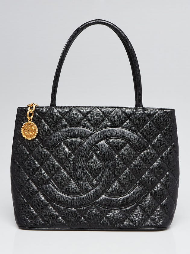 Chanel Black Quilted Caviar Leather Medallion Tote Bag