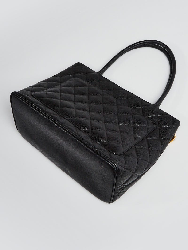 CHANEL Medallion Quilted Caviar Leather Tote Bag Black-US