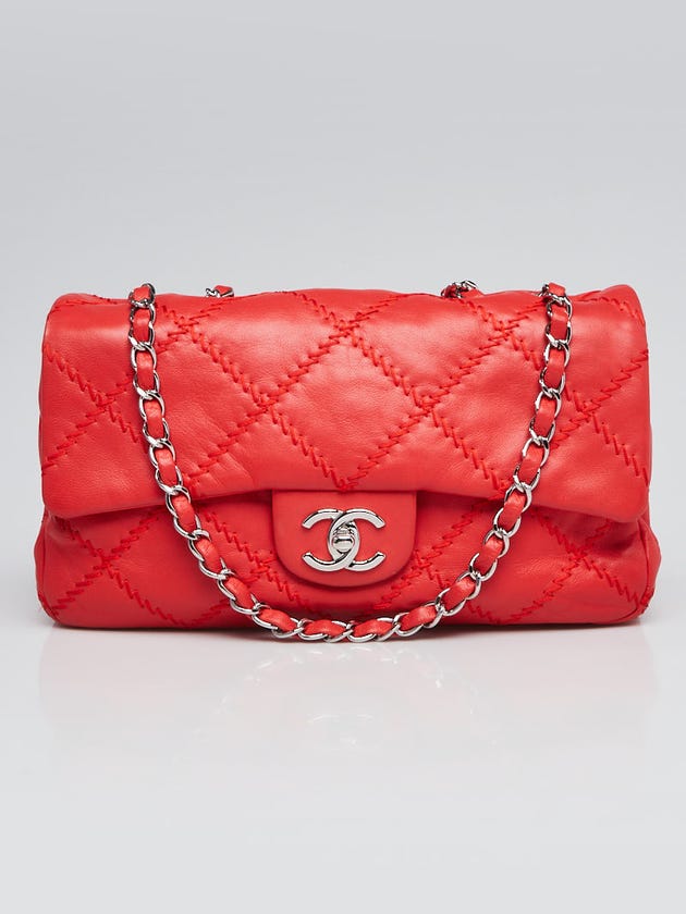 Chanel Red Quilted Lambskin Leather Ultimate Stitch Flap Bag